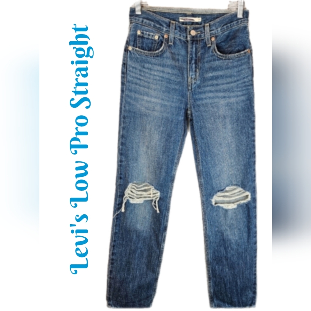 Levi's Blue Distressed Straight-Leg Jeans